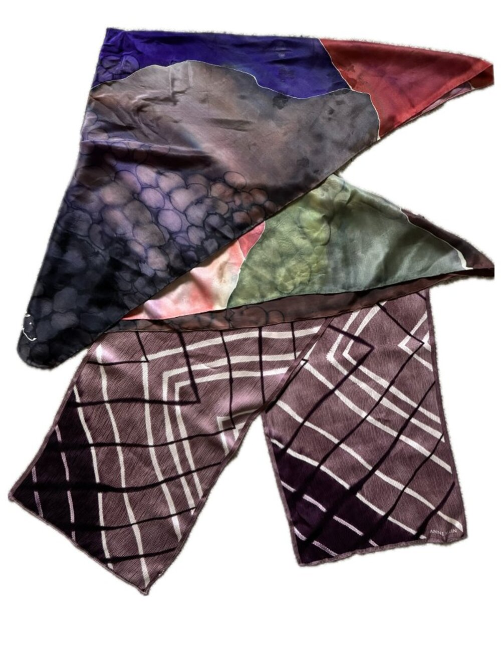 2 Pack Silk Scarves Anne Klein & Griffin Vintage & Handmade Dyed Watercolor